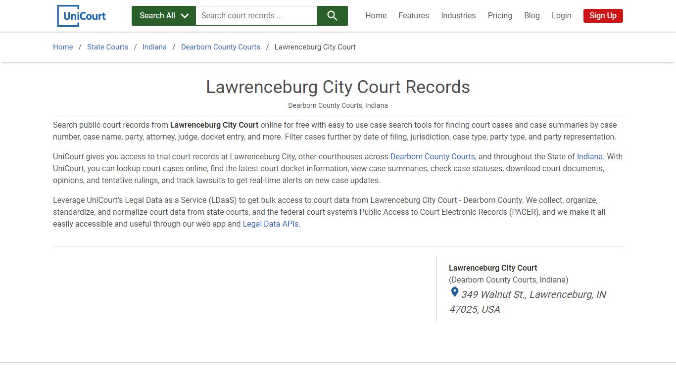 Lawrenceburg City Court Records | Dearborn | UniCourt